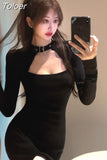 Y2K Dress for Woman Hollow Out Sexy Robe Black Vestidos De Mujer Korean Fashion Halter Women Dress Bodycon Mini