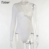 One Shoulder Bodysuits Long Sleeve Sexy Patchwork Body Suit Summer Black White Halter Bodycon Skinny Club