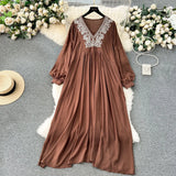 Fat Mm Large-Size Women's New Embroidery V-Neck Loose Long National Style Holiday Dress