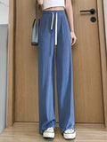 Slacks Women's Loose Summer Long Pants Soft Ice Silk Full-Length Black Wide Leg Pants Women Khaki High Waisted
