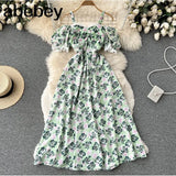 Women Casual Summer Female Fashion Strap Dress Slash Neck Korean Floral Sundress Ladies Lace Party Beach Long