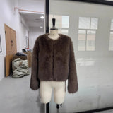 2025 Women's Fur Temperament Elegant Warm Artificial Fur Brown Casual Coat Real