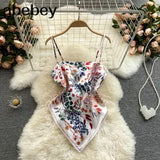 Treny Print Top Women's Sexy Backless Strap Camis Scarf Tie Crop Top Beach Holidays Sexy All-matching Summer