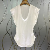 Loose Print Colorblock T Shirt For Women V Neck Sleeveless Summer T Shirts Female Korean Fashion Clothing 2022