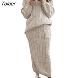 Autumn Winter Two Piece Set Women Winter Long Sleeve Jumpers Sweater Skirt Set Warm Knitted Outfit Top and Pants