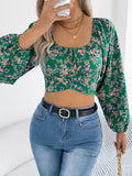 Early Autumn Flower Lantern Sleeve With Waist Chiffon
