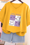 Plus Size T Shirt 100% Cotton L-5XL Tshirt Short Sleeve Women Top 2023 Summer Cartoon T Shirt V Neck Oversized T