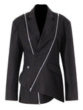 Asymmetrical Women's Blazer New Notched Loose Single Breasted Metal Zipper Long Sleeve Suit jackets Tide Autumn 2023