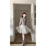 Design Sense Niche Thin Top Three-Dimensional Layer Sense Mesh Dress High-Rise