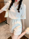 Summer Fashion Casual Tracksuit Women's Shorts Sets Elegant Thin Short Sleeve Shirt Wide Leg Shorts 2 Piece Set