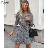 Spring Summer Dress for Women 2023 New O-neck Print Floral Long Sleeve Dress Women Casual Dresses Elegant Vestidos