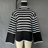 2025 New Explosion Women's High-Collar Knitted Striped Opener