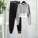 Autumn Casual Letter Printed Tracksuit 2 Piece Sets Women Patchwork Crop Slim Pullover Tops + Zip Sports Pants Set