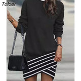 Women Dress Autumn Winter Turtleneck Long Sleeve Casual Loose Print Dress 2023 Fashion Elegant Office Lady Dresses Robe