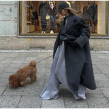 Grey Stripes Trench Long Coat-Outfit
