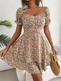 Sweetheart Neck Flounce Sleeve Mini