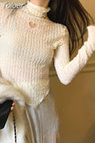 Chic Blusas De Mujer Hollow Out Love Embroidery Shirts Half High Collar Chiffon Blouses Korean Slim Fit Sexy Tops