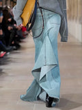 Toloer Denim Skirt Female Spring 2024 New Fashion Design Sense High Waist Two Wear Slit A-Word Skirt-Outfit