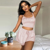 Sling Pyjamas Women's Sleet Shorts Set Letter Striped Print Lady's Home Clothes Can Be