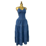 Women's Summer New Sexy Fashion V-Neck Suspension With Denim Dress Cake