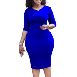 African Large-Size Women's Summer Short-Sleeved Collar Temperament Tongle Office Dress Pencil