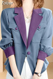 Women Elegant Printed Chic Office Lady Blazers Long Sleeve Fashionable Single Breasted Office Straight Blazer