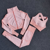 Fitness Sport Gym Suit Seamless Women Workout Sets Long Sleeve 3PCS Clothing Female Sport Gym Suits Wear Running