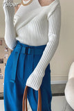 Fashion Women's 2 Pcs Set Halter Tank Tops Cross V-neck Slim Knitted Long Sleeve Swearter Suit Autumn 2023 New