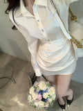 Shirt Dress Women Casual Long Sleeve Y2k Mini Dress Even Party Female Pure Color 2022 Autumn One Piece Dress Korean
