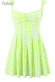 Spring Summer New Casual Fashion Chic Plaid Bow Backless Strapless Waist Sleeveless Short Mini Dress