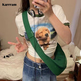 Japanese Harajuku T-shirt Kawaii Dog Print Patchwork Short Sleeve Tee Shirt E-girls Y2k Aesthetics Cute Tops 00s