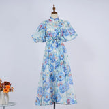 Court Style High Design Feeling Heavy Industry Nail Drill Short Sleeve Single Buckle Dress +