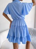 Neck Tiered Flutter Sleeve Mini