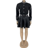 Winter Two Piece Set Women 2023 Baseball Uniform Varsity Jacket and PU Faux Leather Pleated Mini Skirts