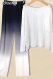 New Fade Wide Leg Pants Sunscreen Long-sleeved T-shirt White Sling Three-piece Elegant Women's Pants Set Summer