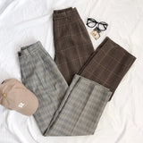 Spring Women Pants Plaid High Waist Dropping Feeling High Waist Wide Leg Long Suit