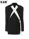 Women Topstitched Cross Big Size Blazer New Lapel Long Sleeve Loose Fit Jacket Fashion Tide Spring Autumn 2023