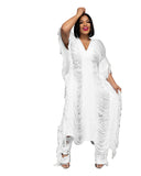 Toloer New Women's Pure Color Handmade Knit Hollow Tassel Suit-Outfit