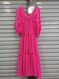 Ruched Midi Dresses For Female V Neck Batwing Sleeve High Waist Loose Summer dress women 2023 Fashion Clothes Style