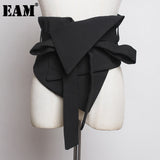 Black Cloth Asymmetrical Bow Bandage Wide Belt Personality Women New Fashion Tide All-match Spring Autumn 2023