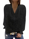 Size Loose Women For Blouses 2022 New O Neck Long Sleeve Elegant Chic Ladies Lace Shirt Tops Fashion Casual Women
