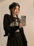 Houndstooth 2 Pieces Set Warm Soft Sweater Cardigans Women Winter and Autumn Single-row Buckle Long-sleeved Knitted