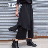 Chiffon Black Trousers For Women High Waist Loose Asymmetrical Hem Ankle Length Wide Leg Pants Female 2023 Spring