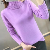 Slim Turtleneck Twist Pullover Sweaters Women's Candy Colors Long Sleeve Warm Knit Tops Korean Elegant Pullover