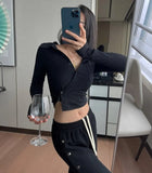 Korean Style Sexy Slim Mint Green Shirt Women Ribbed Irregular Crop Top Autumn Fashion Designer Clothes Ladies