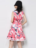 Sexy Print Colorblock Dress For Women V Neck Sleeveless High Waist Mini Dresses Female Summer Clothing Style