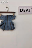 Fashion Women's Tank Tops Slim Strapless Backless Hollow Out Zip Splited Solid Color Denim T-shirt Summer 2023 New