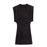 Women's Beads Dress Dress Sleeveless Party With Cushioned Shoulder Mini Dress