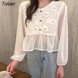 Women O-Neck Hollow Out Print Simple All-match Casual Fashion College Korean Style Ulzzang New Tops Hot Selling