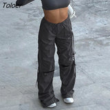 Wide Leg Baggy Sewn Pocket Streetwear Women Low Rise Pants White Hip Hop Trousers Techwear